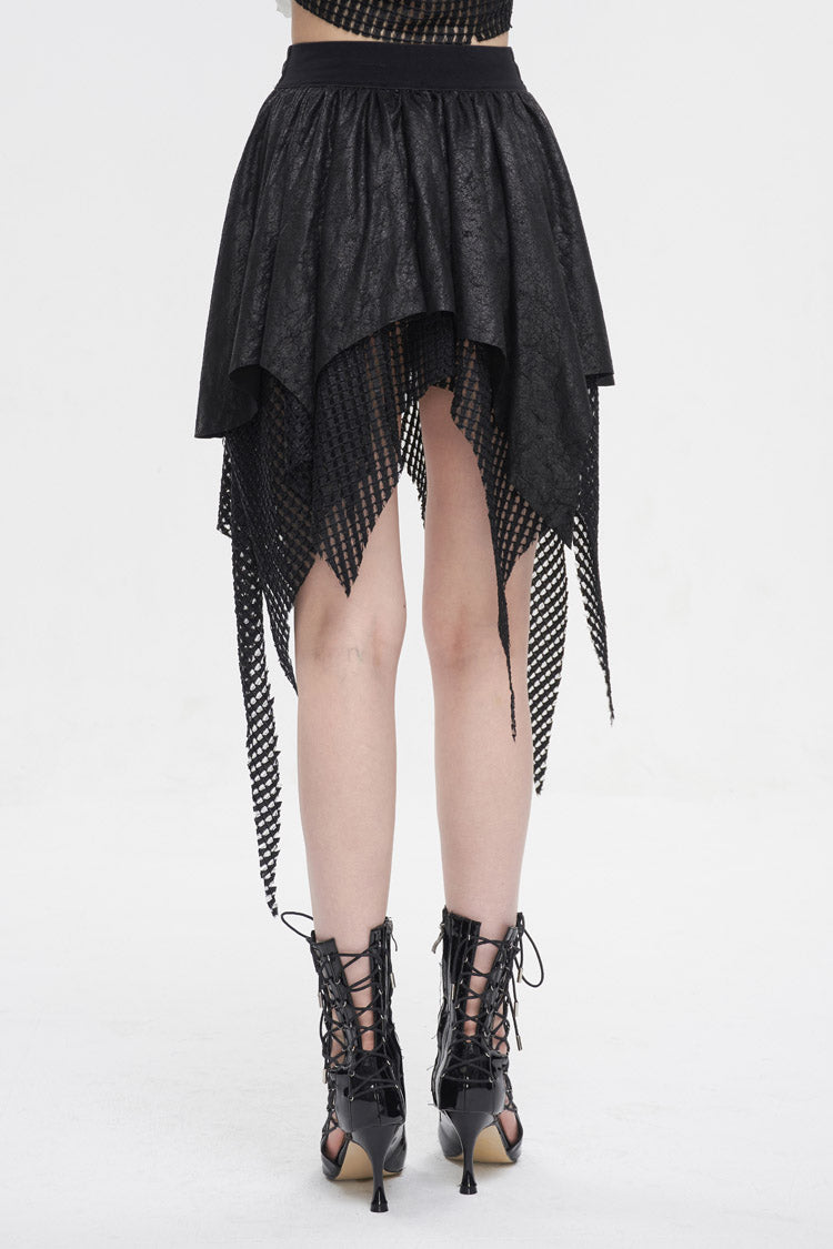 Black Lrregular Mesh Splice Buckle Women's Gothic Skirt