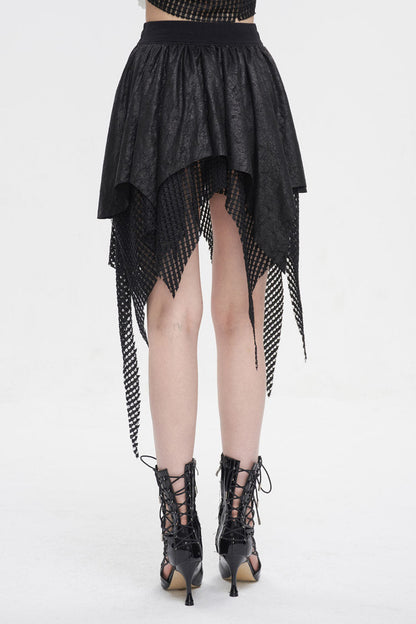 Black Lrregular Mesh Splice Buckle Women's Gothic Skirt