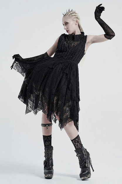 Black Floral Embroidery Lace Mesh Women's Gothic Vintage Long Gloves