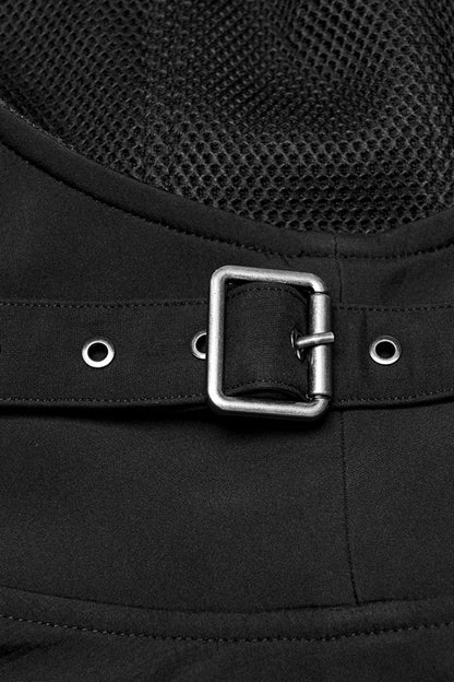Black Irregular Hooded Buckle Straps Men's Punk Cloak