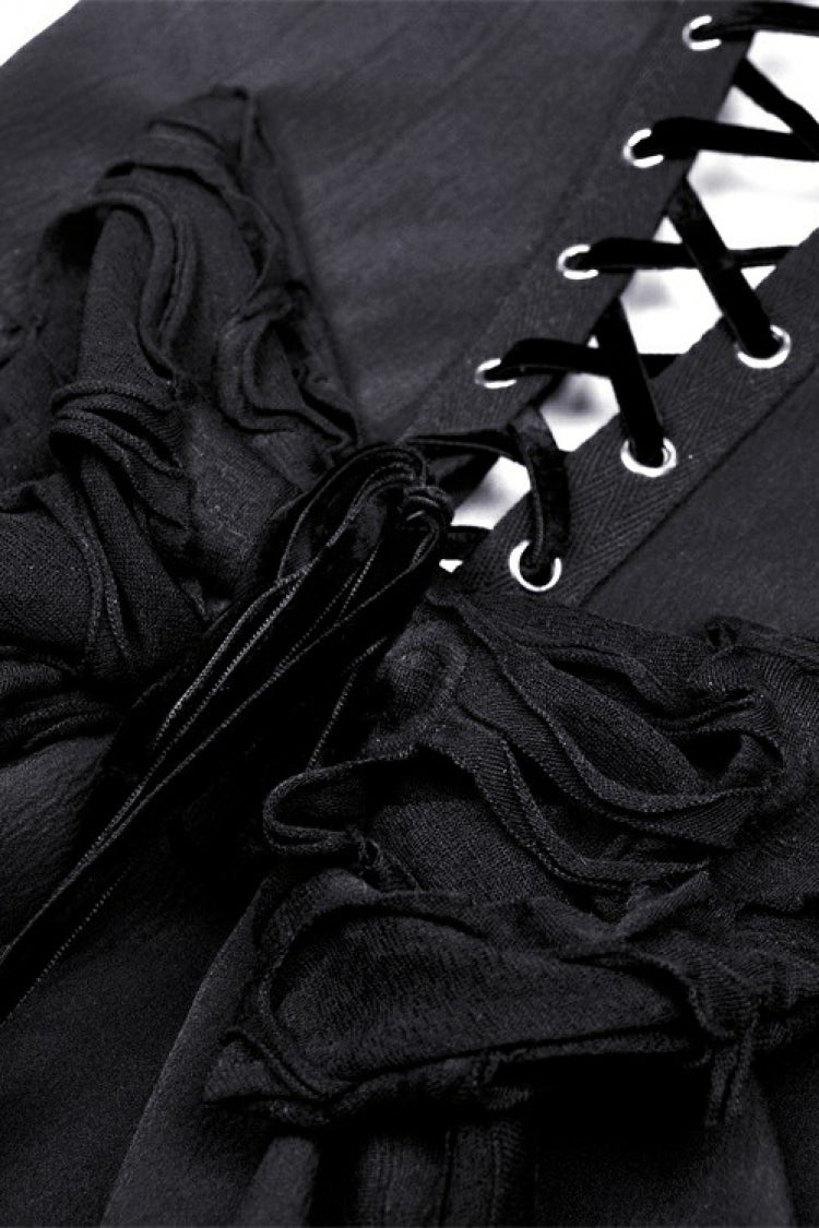 Black Little Devil Sleeveless Multi-Layered Lace-Up Women's Punk Slip Graduation Dress