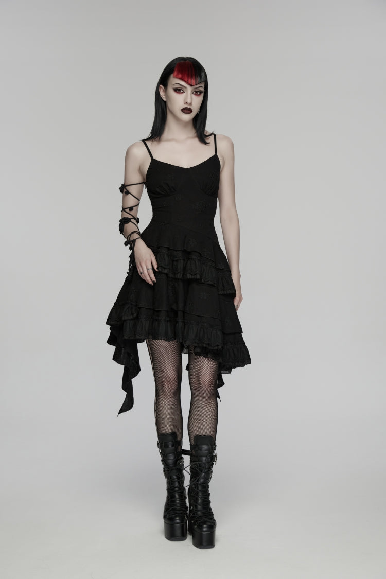 Black Embroidered loral Embroidered Asymmetric Women's Gothic Jsk Dress raduation Dress
