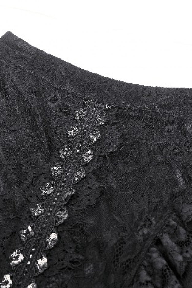 Black Lace-Up Mesh Spliced Lace Women's Gothic Fishtailed Skirt