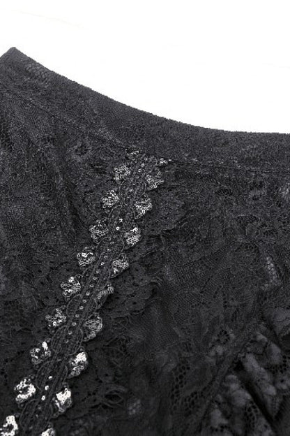 Black Lace-Up Mesh Spliced Lace Women's Gothic Fishtailed Skirt
