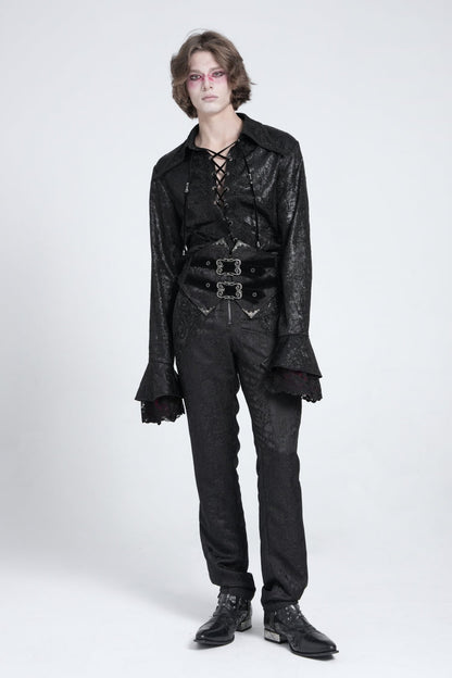 Black Long Trumpet Sleeves Lace-Up Men's Gothic Swallow-tailed Blouse