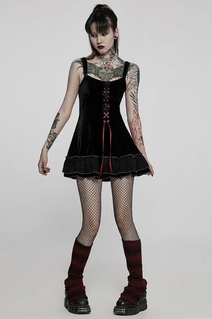 Black Long Sleeves Ruffle Stitching Lace Two Pieces Women's Gothic Dress