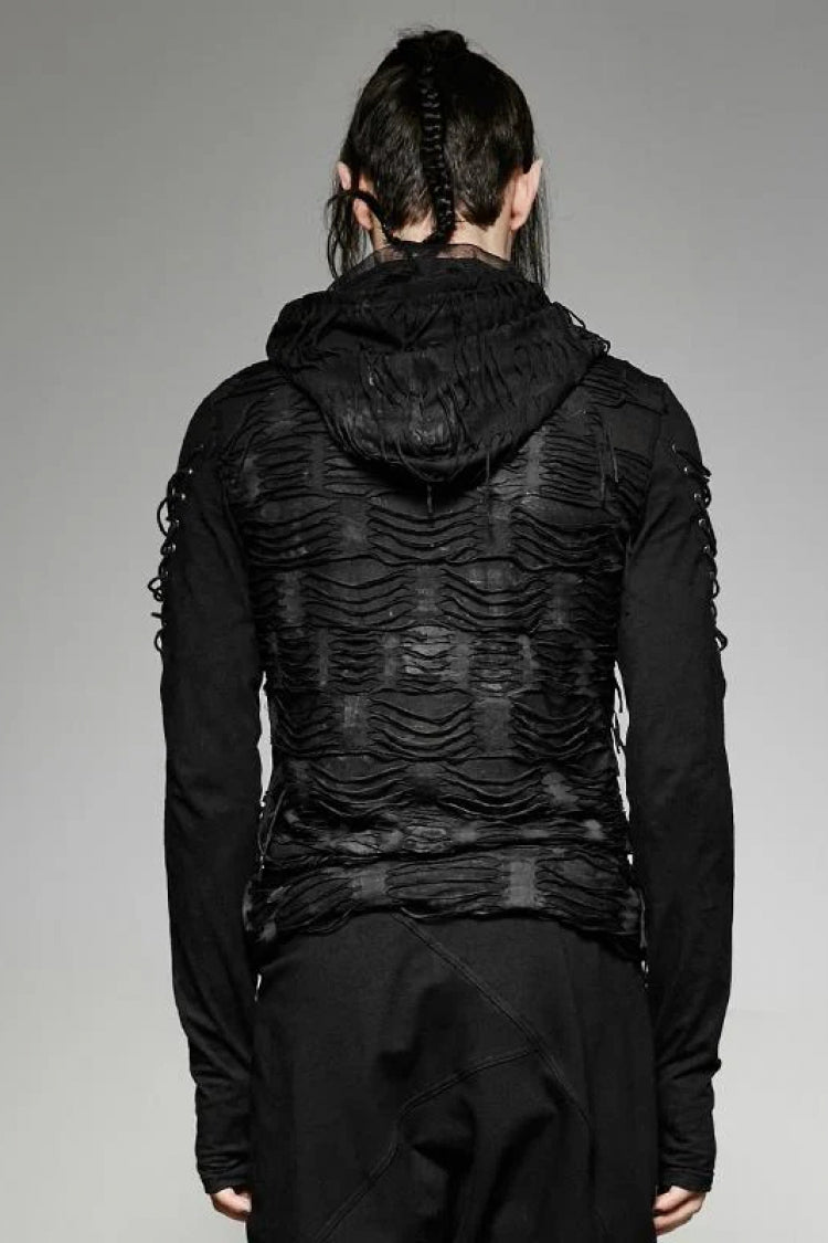 Black Hooded Ripped Men's Gothic Sweater
