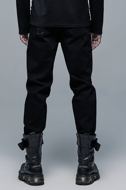Black Cross Decoration Ripped Men's Steampunk Pants