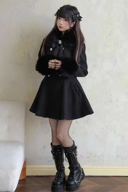 Black Double-Breasted Long Sleeves Bowknot Japanese Sweet Lolita Coat
