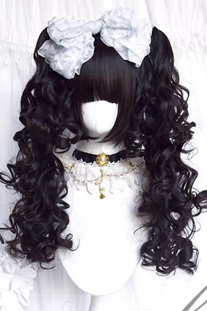 Black Multi-Layered Roman Curl Twin Tails Sweet Lolita Wig