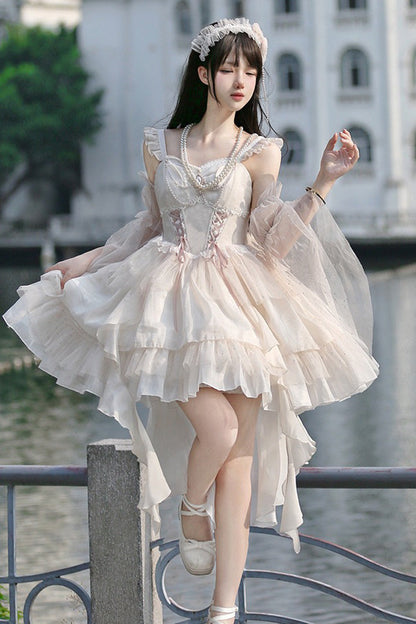 Apricot The Moon Goddess's Song Multi-layer Ruffle Lace-Up Sweet Elegant Lolita Jsk Dress