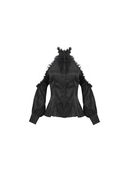Black Lantern Sleeves Off The Shoulder Halter Lace Ruffled Women's Gothic Shirt