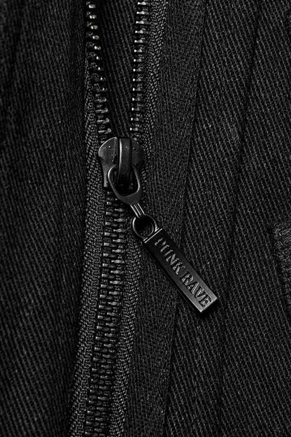 Black Lapel Collar Slim Studded Men's Punk Coat