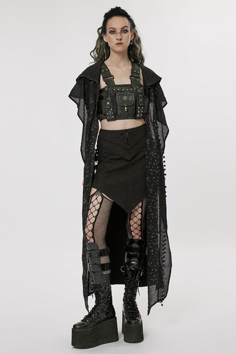 Black Jacquard Butterfly Embroidery Lace Irregular Women's Steampunk Skirt