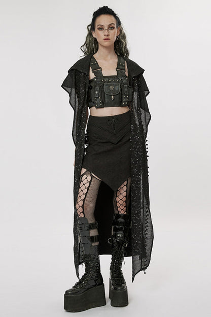 Black Jacquard Butterfly Embroidery Lace Irregular Women's Steampunk Skirt