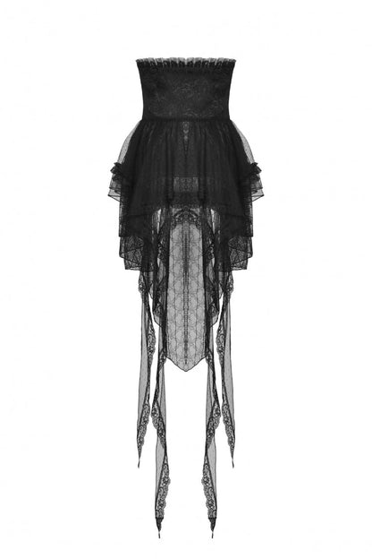 Black Lace-Up Multi-Layered Lace Women's Gothic Fishtail High Low Tunic Skirt
