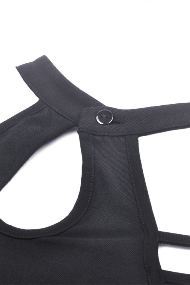Black Off Shoulder Long Sleeves Cut-Out Buckled Women's Punk Blouse