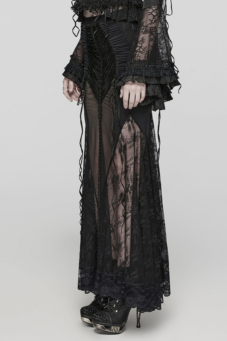 Black Lace Sheer Wrapped Hip Women's Gothic Skirt