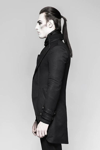 Black Fake Two-Pieces Metal Button Long Sleeves Jacquard Print Mens Gothic Coat