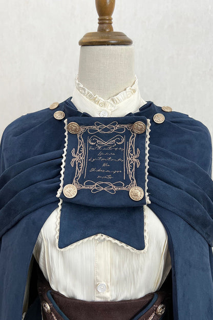 Beige [Morning Mist Coast] Stand Collar Long Sleeves Ruffle Embroidery Vintage Elegant Lolita Skirt Dress Set