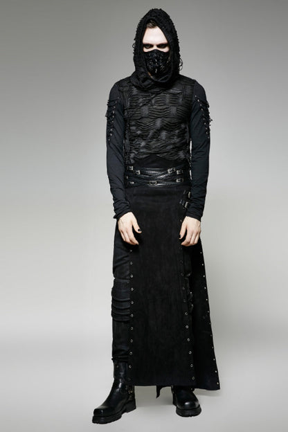 Black Metal Buckle PU Leather Buckle Lace-Up Men's Steampunk Skirt