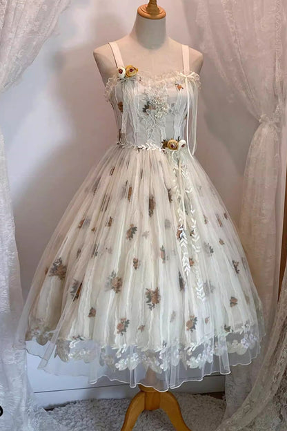 Apricot [Chloris] Printed Embroidered Lace Sweet Lolita Jsk Dress