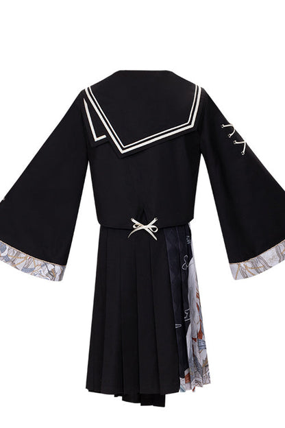 Black Bad Girl Chinese Elements Printed Asymmetric Pleated Skirt Full Set Of Classic Lolita Dress