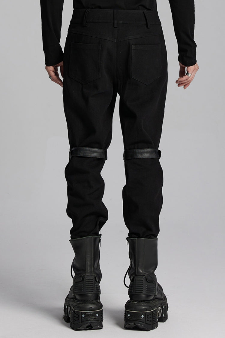 Black Buckle Eyelets Ring Men's Punk Pants