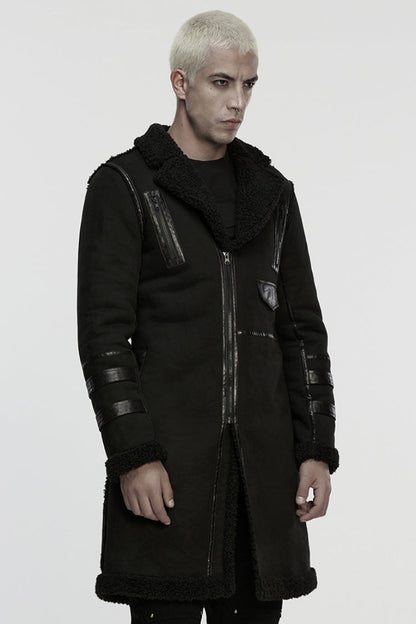 Black Plush Lapel Collar Sleeveless Asymmetric Zipper Men's Gothic Jacket