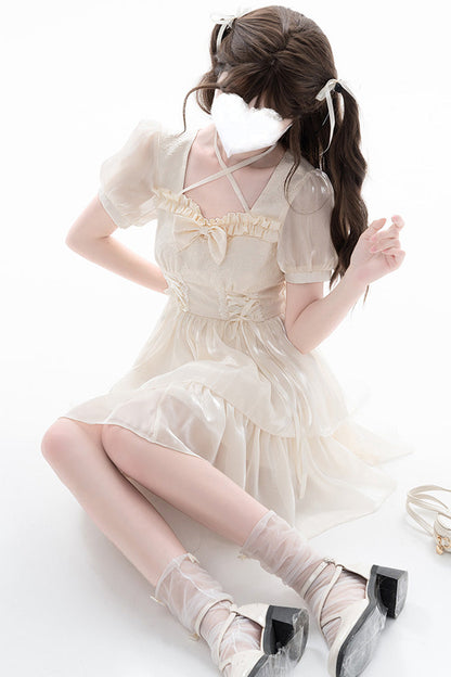 Apricot [Prussian Legend] Short Sleeves Multi-Layered Jacquard Ruffle Bowknot Sweet Lolita Dress