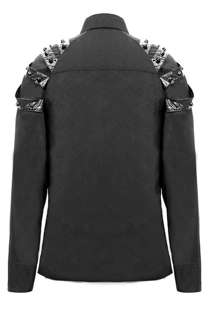 Black Long Sleeve Shoulder Zipper Mens Punk Blouse