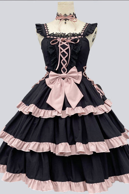 Black Multi-Layer Ruffled Ballet Sweet Lolita JSK Dress