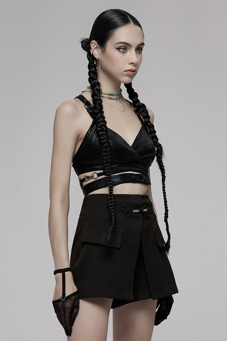 Black Metal Ring Buckle Backless Women's Punk Corset