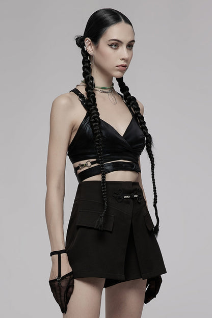 Black Metal Ring Buckle Backless Women's Punk Corset
