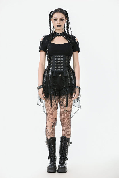 Black High Waisted Lace-Up High/low Mesh Women's Punk Skirt