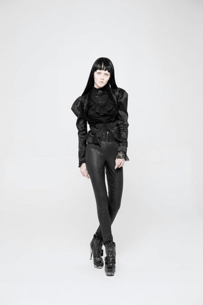 Black High Waist Flower Weaves The Ribbon Decoration Lace Up Gothic Jacquard Women's Pants