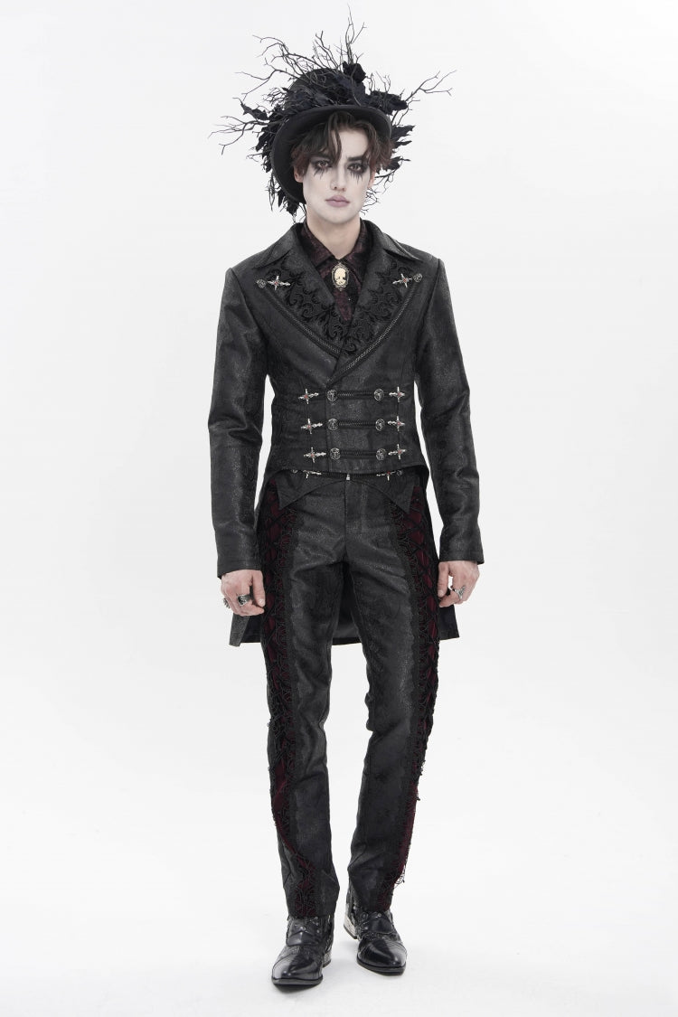 Black Lapel Collar Long Sleeves Lace-Up Slim Men's Gothic Handsome Double-Breasted Jacket