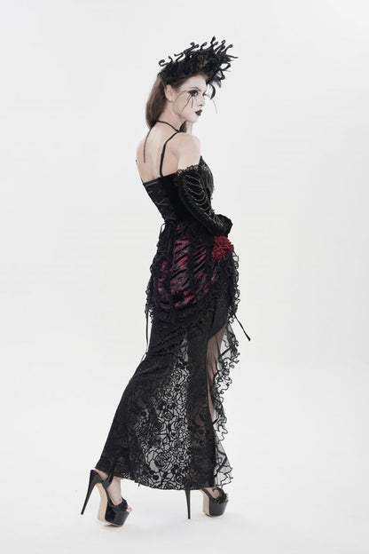 Black Lace-Up Women's Gothic Embroidered Tassels  Overbust Corset