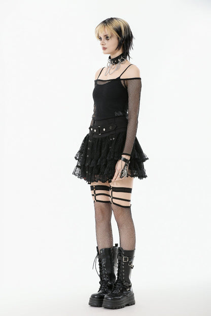 Black Off Shoulder Long Sleeves Mesh Women's Gothic Versatile Top