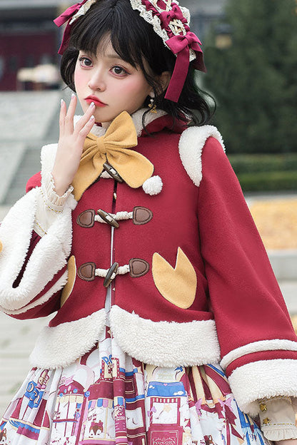 Autumn Winter Double Collar Bowknot Single Breasted Sweet Lolita Cape Coat