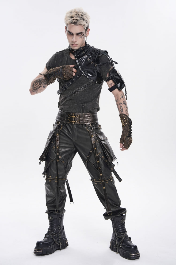 Black Lace-Up Slim Asymmetric Buckled Eyelet Men's Punk Cool Accessory Body Harness
