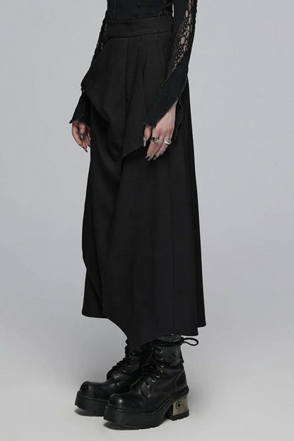 Black Irregular Ruched Women's Gothic Skirt