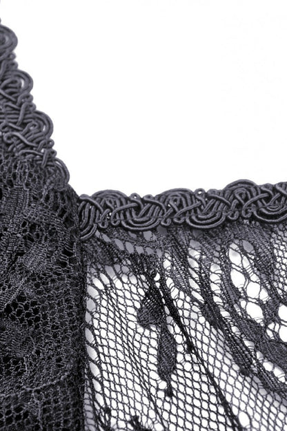 Black Off Shoulder Halterneck Long Sleeves Lace Women's Gothic Dress