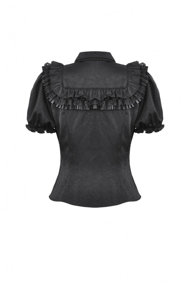 Black Point Collar Short Puff Sleeves Ruffled Women's Gothic Blouse
