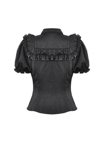 Black Point Collar Short Puff Sleeves Ruffled Women's Gothic Blouse