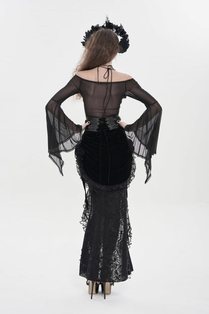 Black Embroidered Rose Lace-up Irregular Women's Gothic Hem Skirt