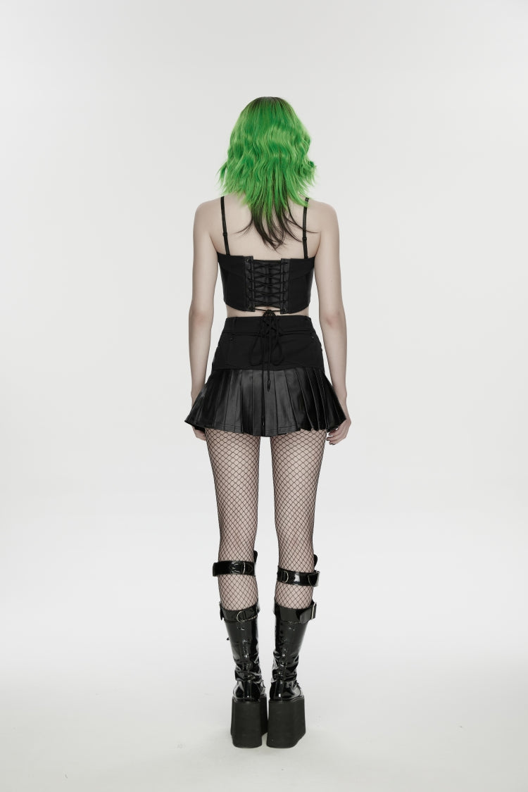 Black Asymmetric Buckled Pleated Women's Punk Skirt