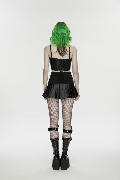 Black Asymmetric Buckled Pleated Women's Punk Skirt