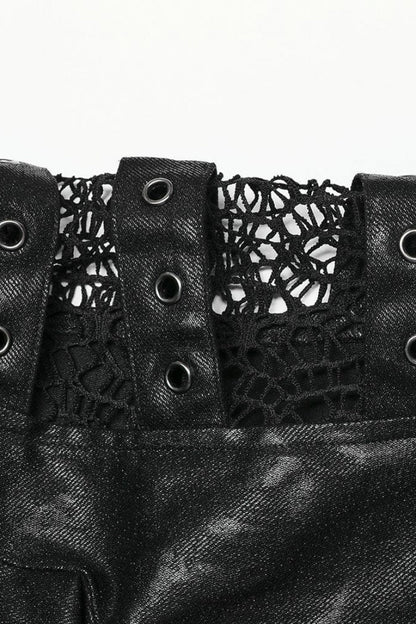 Black Crackled Mesh Hollow Stitching Hooded Mens Steampunk Coat
