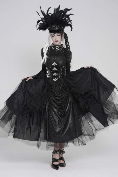 Black Multi-Layered Lace-Up Slim Irregular Asymmetric Eyelet Women's Gothic Long  Skirt